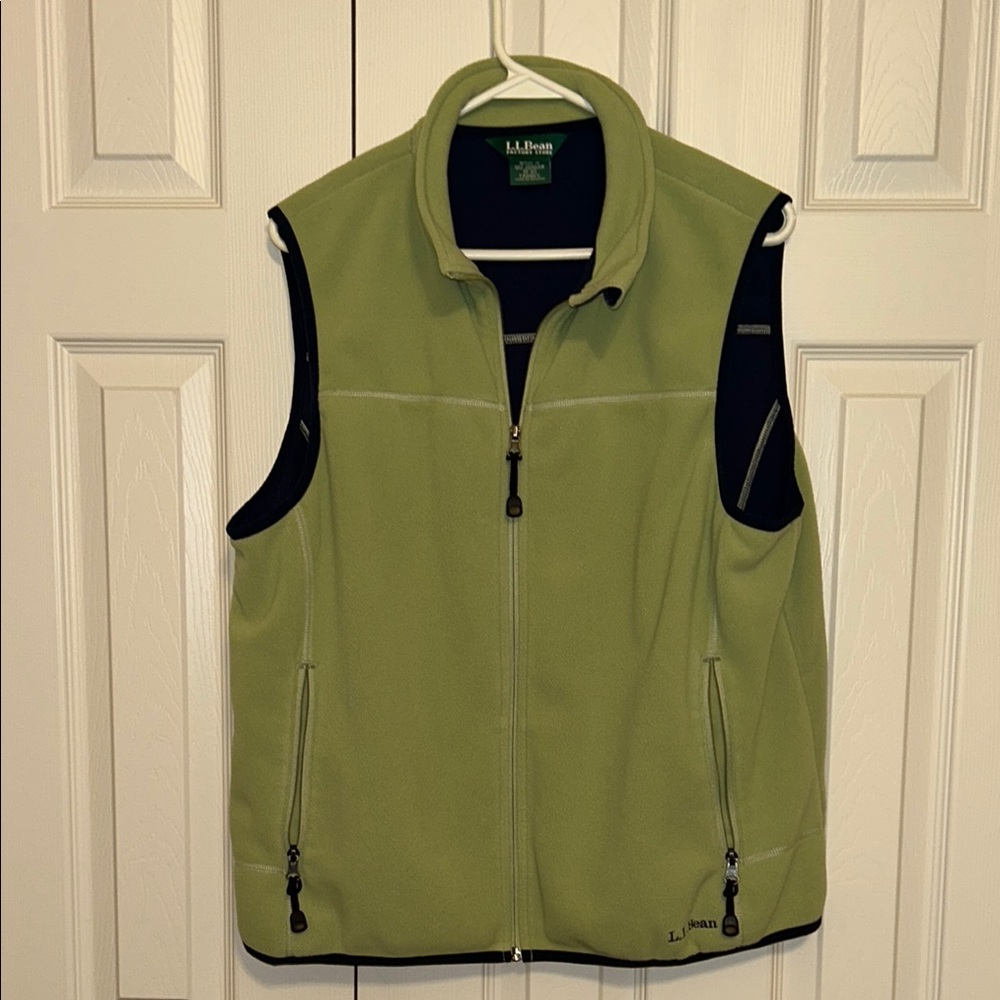 L.L. Bean Green Fleece Vest with Stand-Up Collar